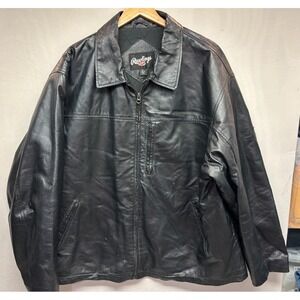 Rawlings Trucker Jacket Mens Black Genuine Leather Full Zip Casual Wear XL